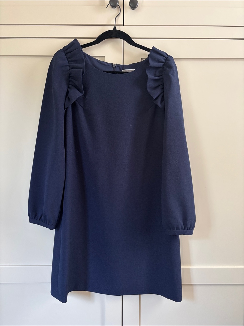 Chelsea28 Navy Ruffle-Shoulder Long Sleeve Shift Dress